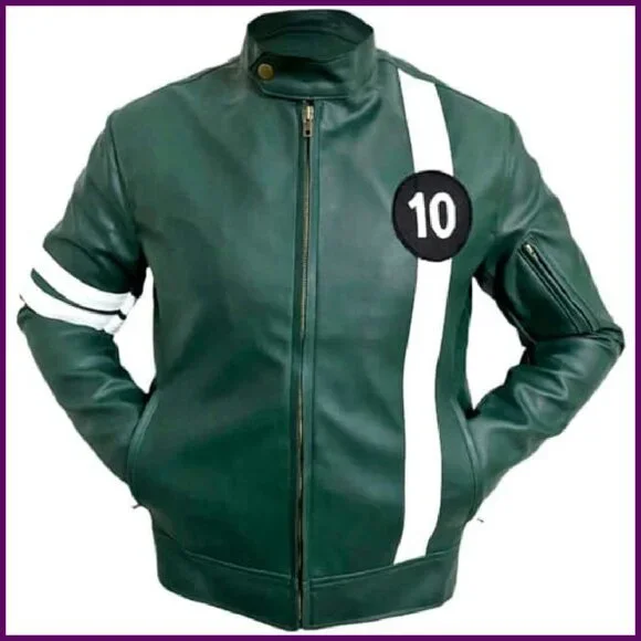Men's Faux Leather Jacket with Quilted Seams and Double Pockets